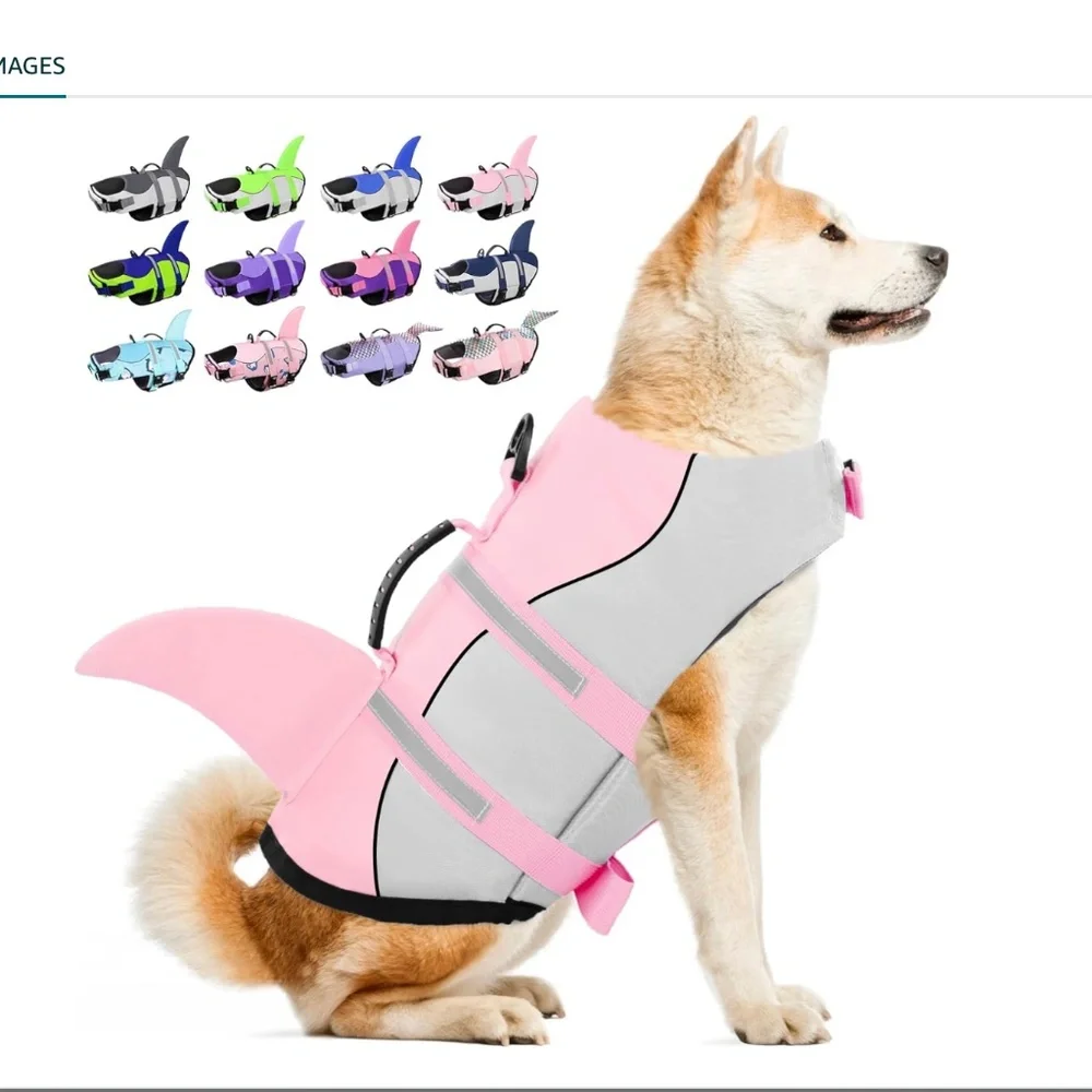 Dog Life Jacket Vest (Pink‎ & Gray Shark Fin) w/Rescue Handle NWOT